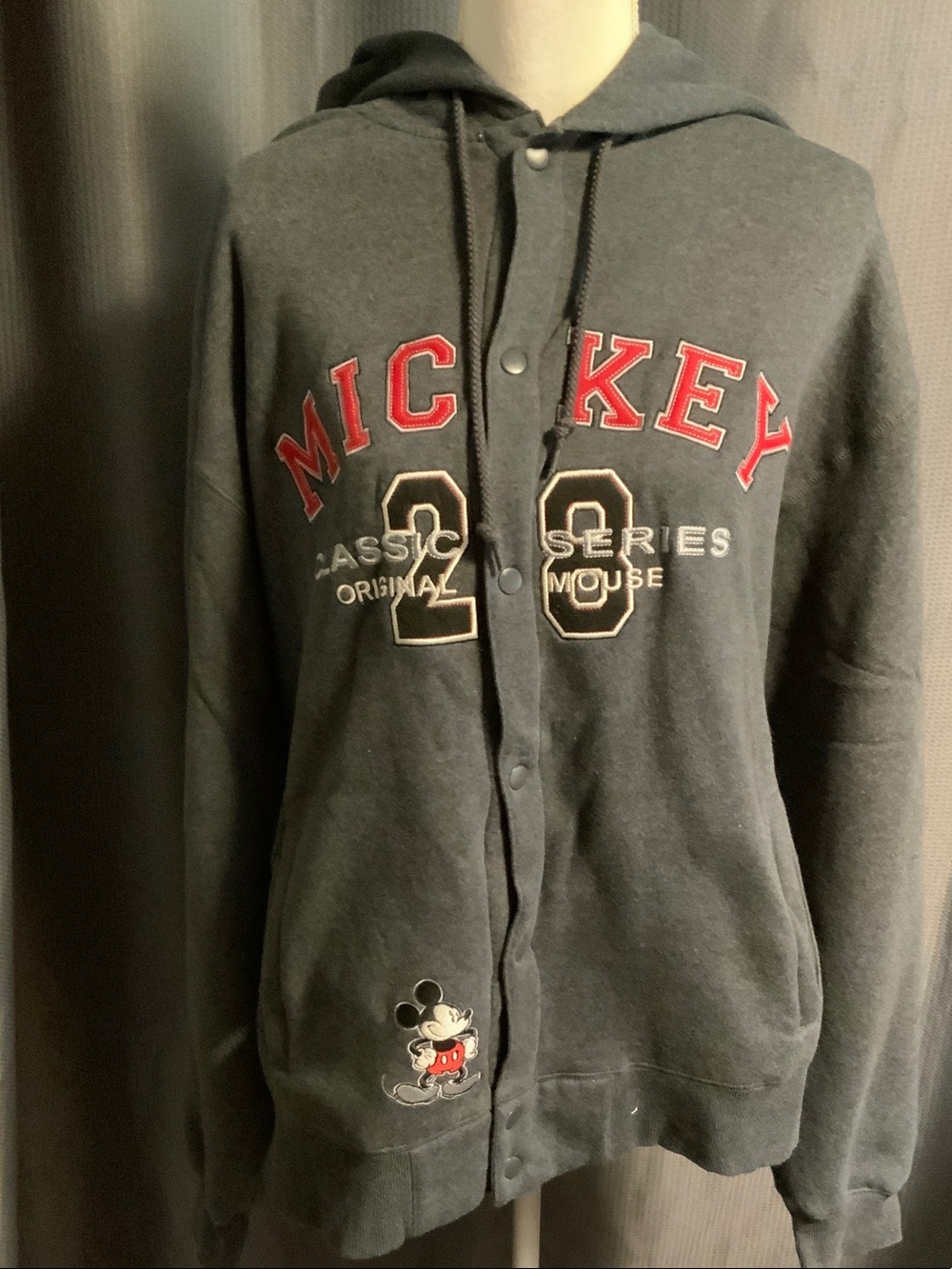 Disney Mickey Dark Gray Hoodie with Red Lettering